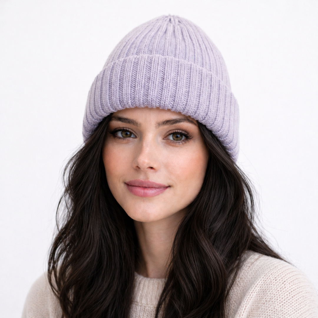 Cuffia di lana grigio perla