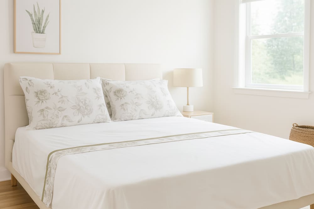 Completo Lenzuola con fiori Cotone Percalle GIADA Matrimoniale 250x270 cm / Grigio chiaro - 96 € CoBi Cashmere