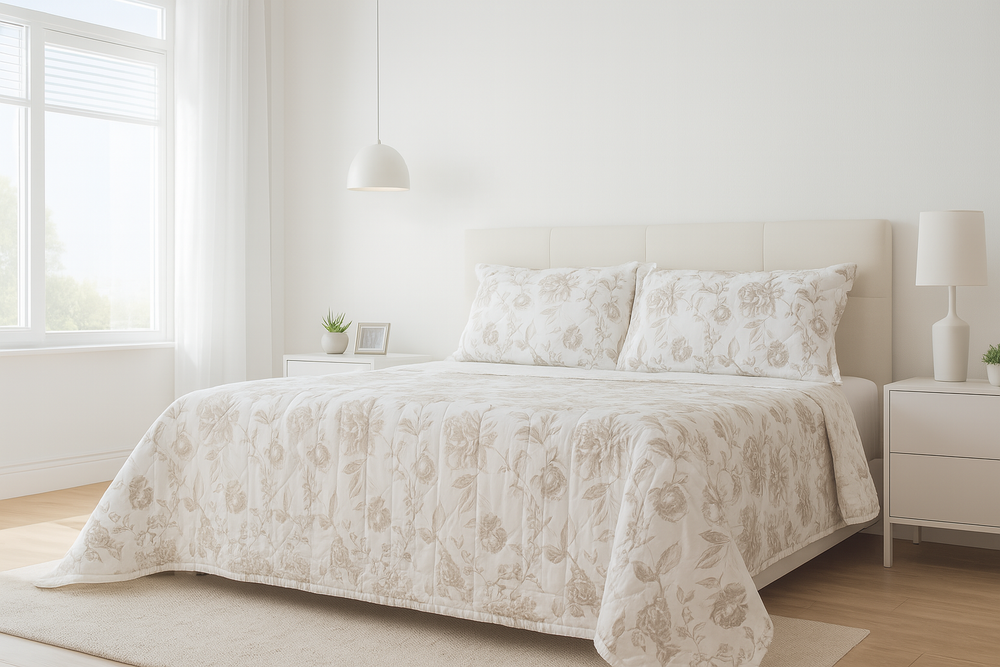 Trapunta leggera Quilt con fiori GIADA Grigio chiaro / 270x270 cm - CO.BI Cashmere 165 € CoBi