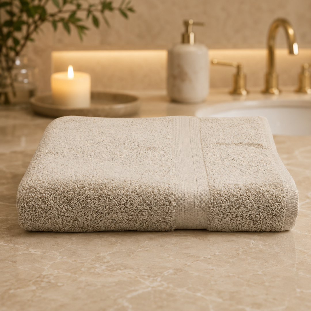 Telo Doccia Asciugamano Spugna con fascia jacquard MADREPERLA