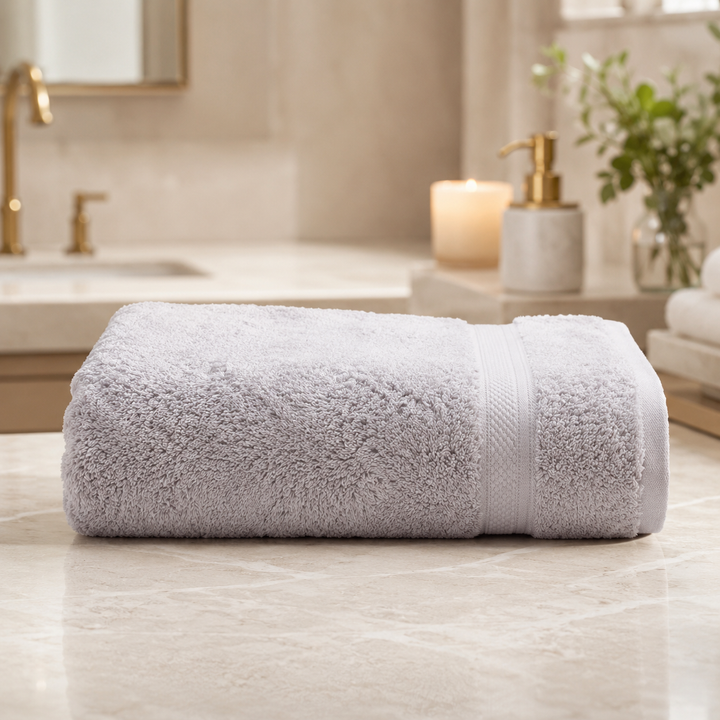 Telo Doccia Asciugamano Spugna con fascia jacquard MADREPERLA