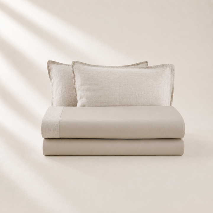 Pure Cotton Sheet Set with Linen Border and Pillowcases CHELSEA
