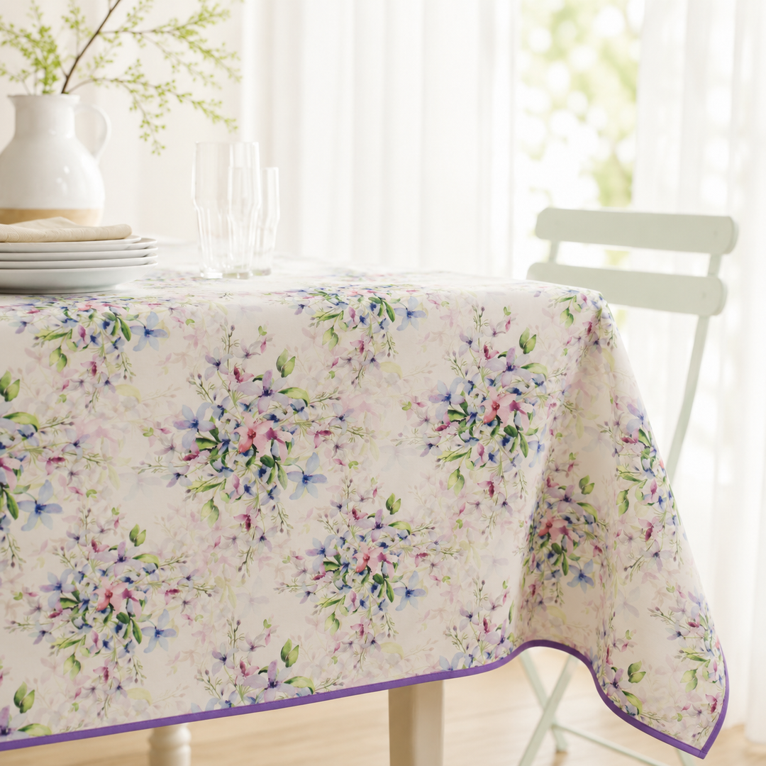 Luxury Stain-Resistant Tablecloth for 6 People with flowers Pattern
