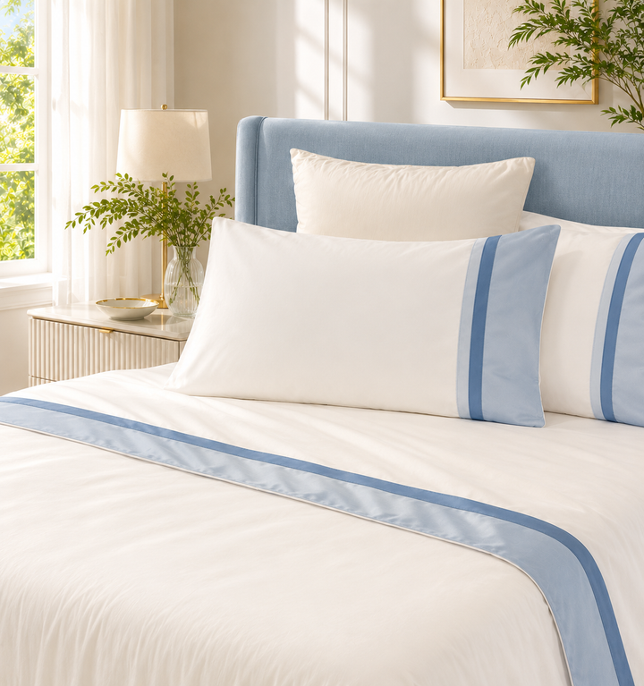 Pure Cotton Sheet Set with Double Sateen Trim PENELOPE