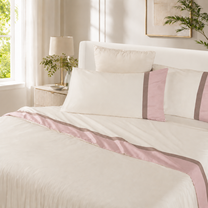 Pure Cotton Sheet Set with Double Sateen Trim PENELOPE