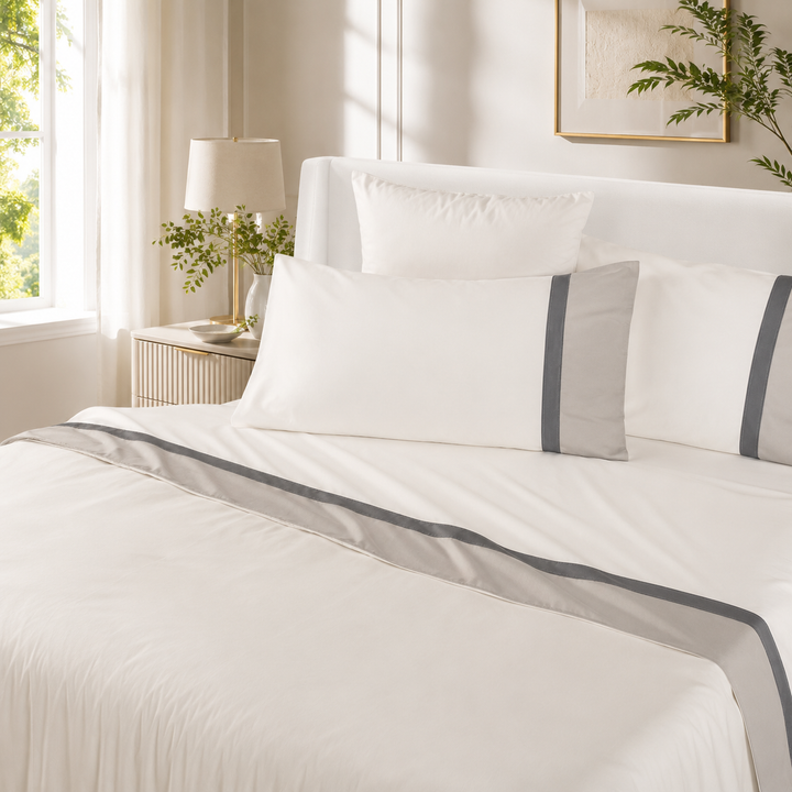 Pure Cotton Sheet Set with Double Sateen Trim PENELOPE