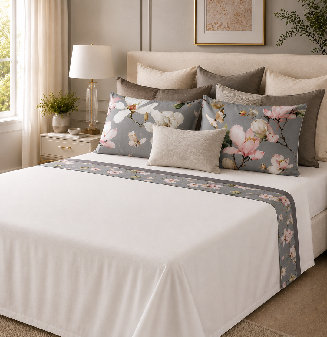 Cotton Sateen Sheet Set with Floral and Butterfly Trim FLOWER