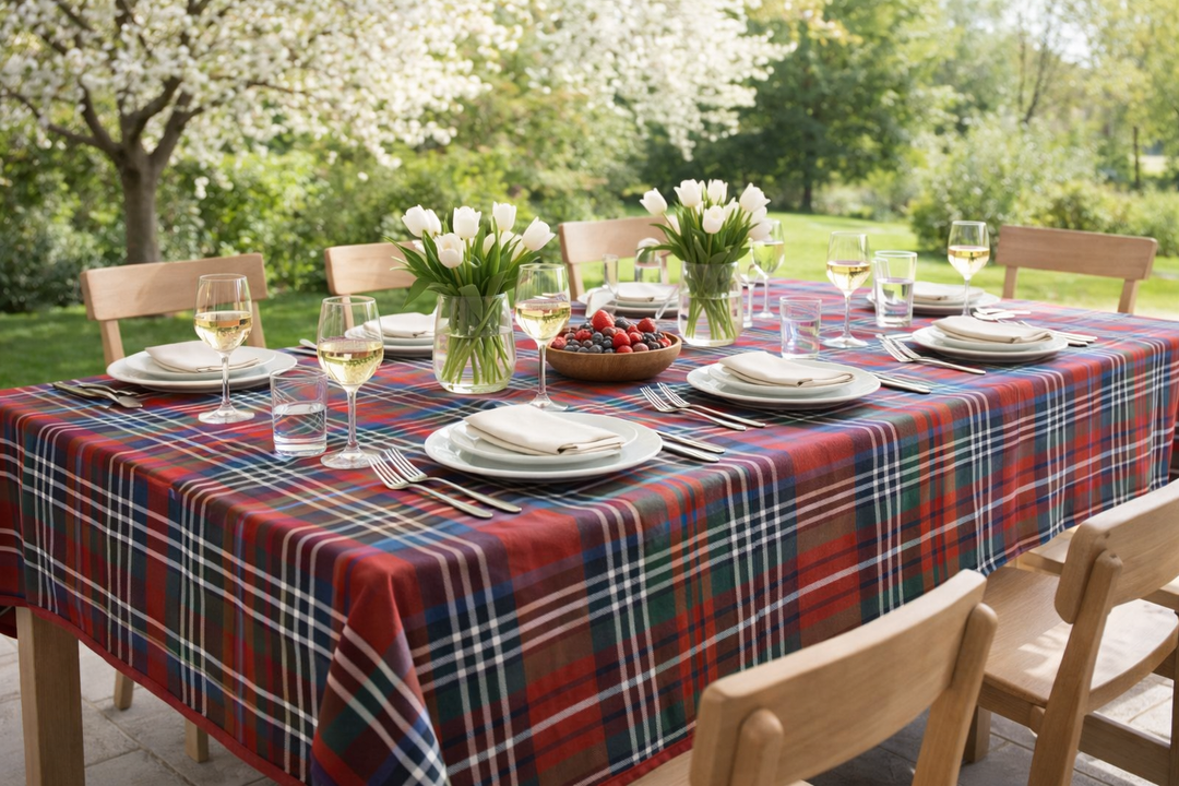 Tovaglia di cotone per 8 persone con disegno scozzese 