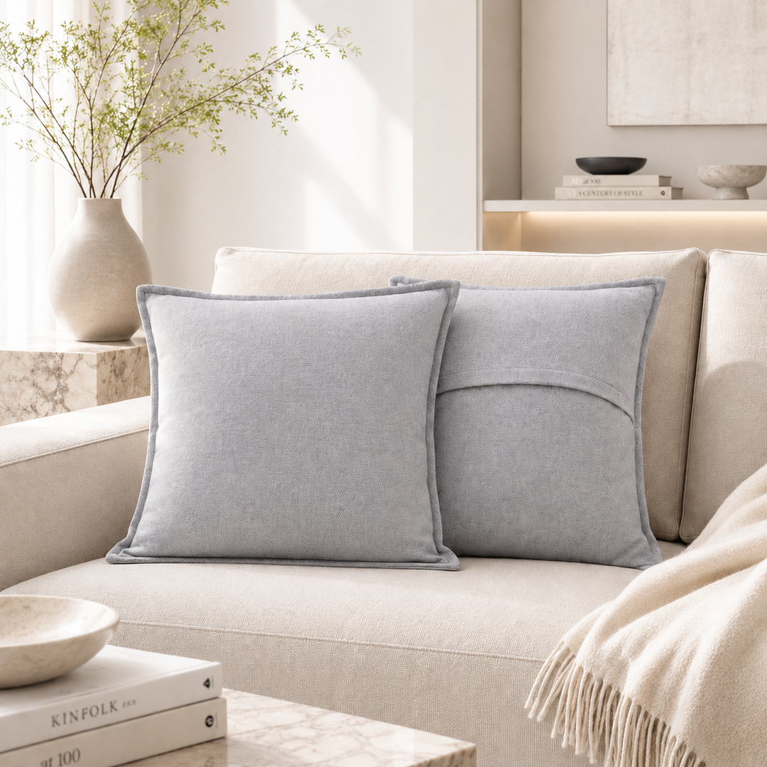 Cuscini d'arredo grigio perla di puro cashmere