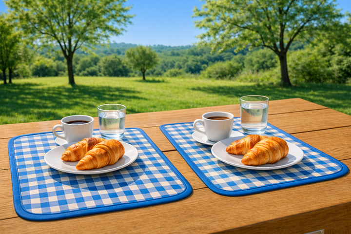 Tovagliette per la colazione blu con disegno a scacchi
