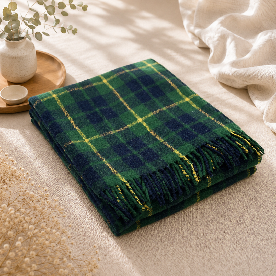Plaid di lana e cashmere scozzese verde