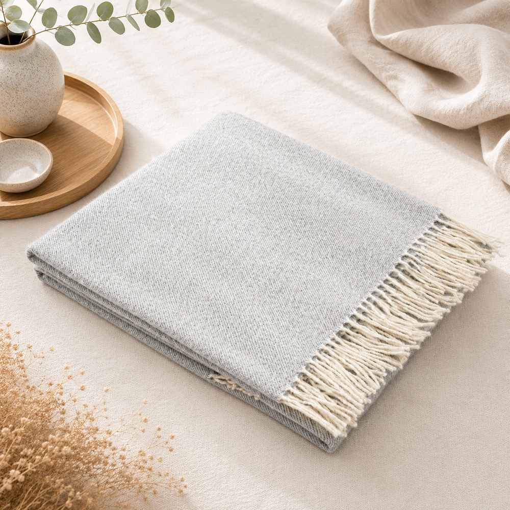 Plaid di lana colore grigio perla