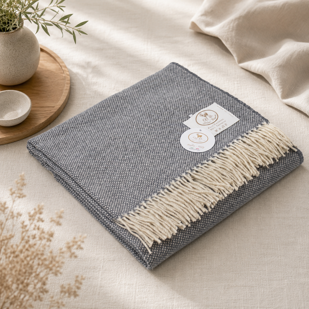 Plaid di cashmere colore grigio melange