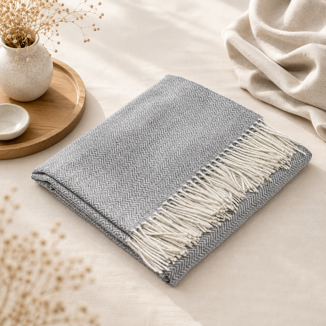 Plaid con motivo chevron colore grigio di Cashmere