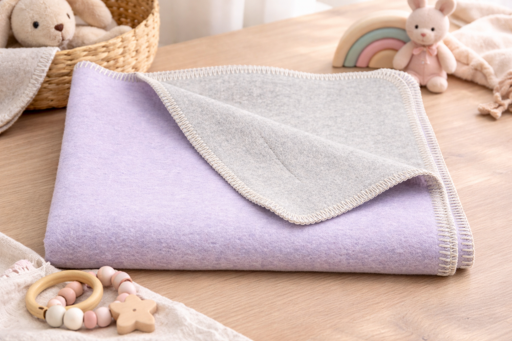 Coperta per culla di mohair grigio e lilla
