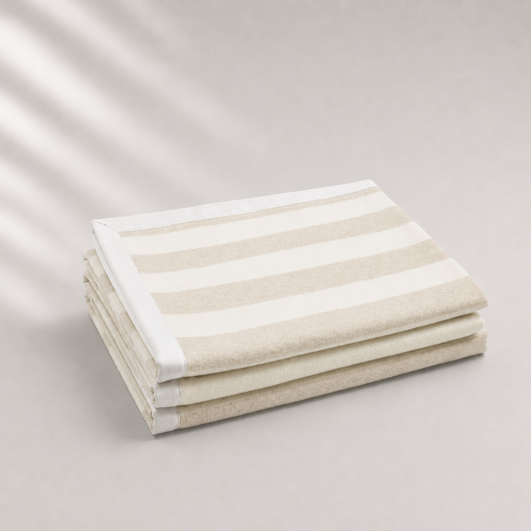 Coperta a righe di lana e cashmere leggera