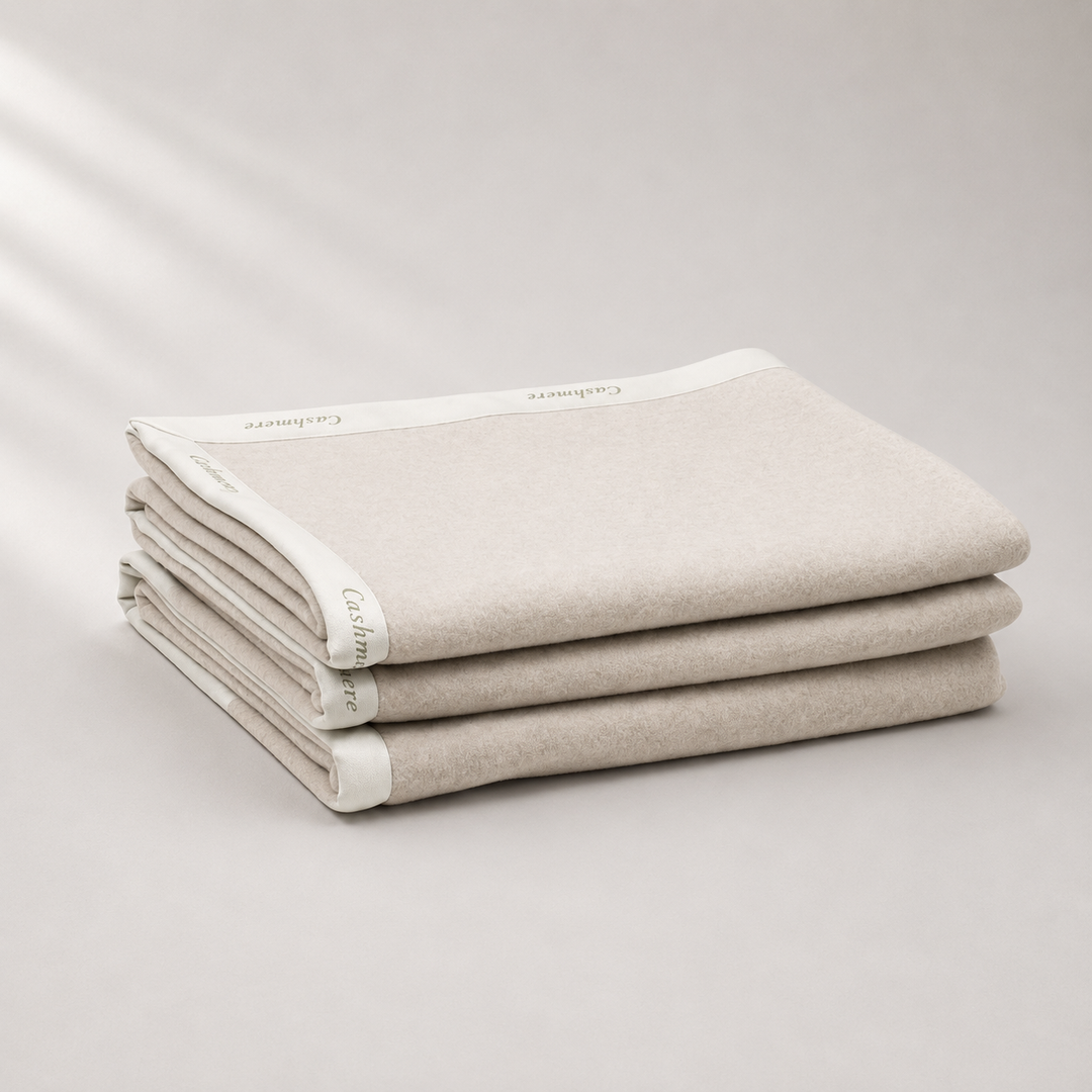 Coperta di lana e cashmere invernale con bordo scritta verde