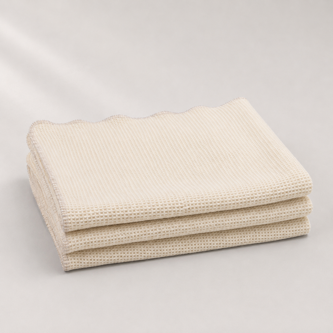Coperta di lana leggera a nido d'ape con bordo punto cavallo grigio