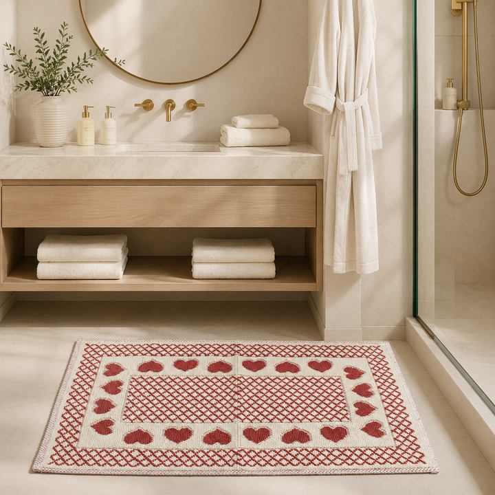 Tappeto da Bagno in Cotone con motivo a cuori CHIC