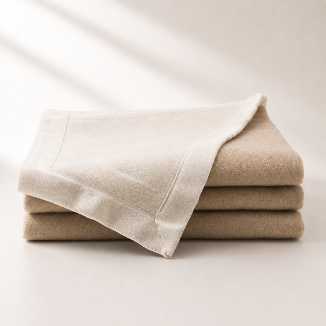 Coperta invernale di lana e cashmere double face beige e greggio