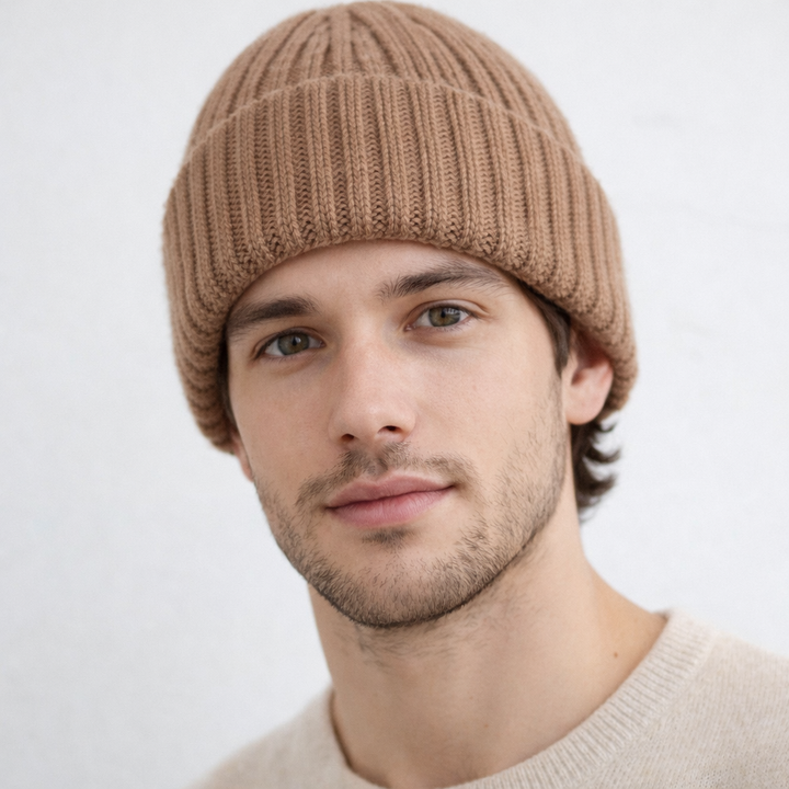 Cuffia unisex di cashmere color beige medio