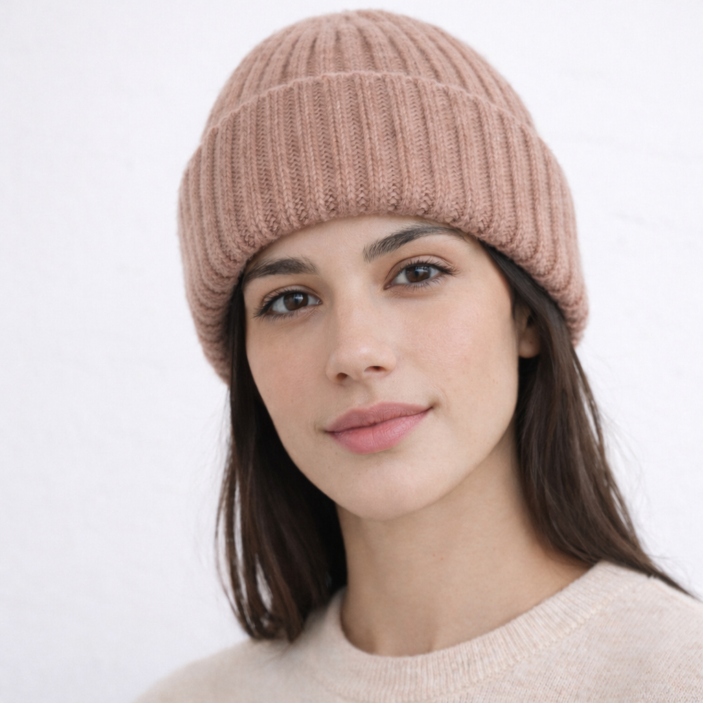 Cuffia di lana di cashmere color terra