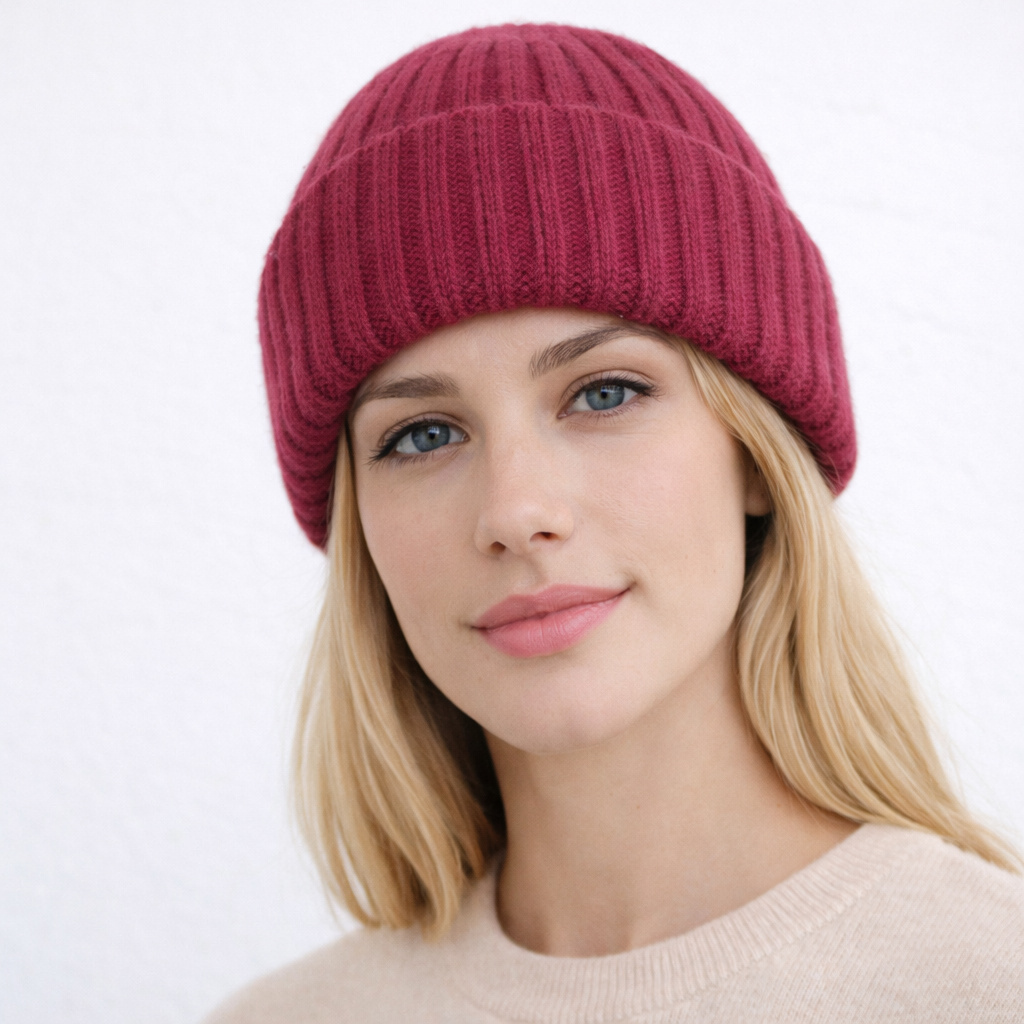 Cuffia di Cashmere color rubino