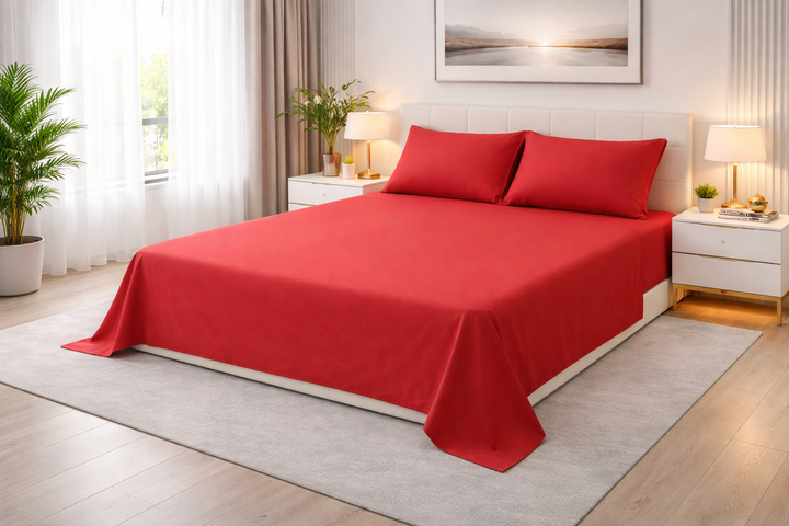 Parure matrimoniale in cotone colore rosso