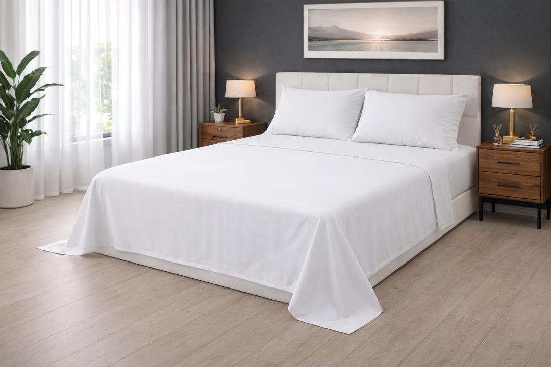Lenzuola matrimoniali in cotone di colore bianco