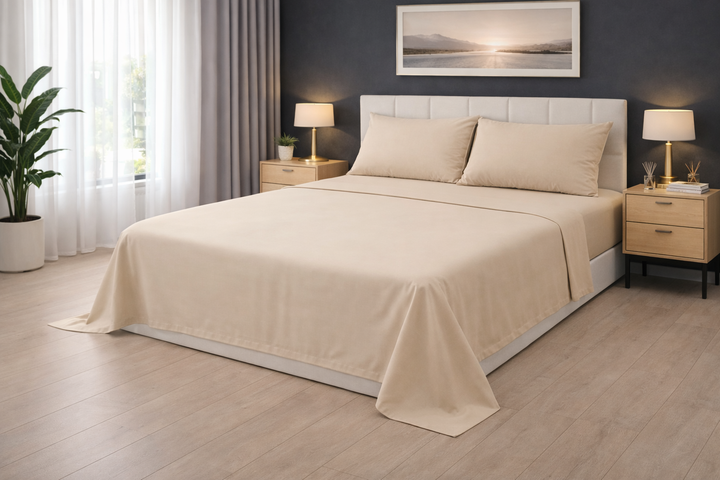 Parure di lenzuola beige matrimoniale