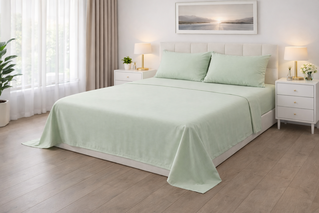 Lenzuola matrimoniali verdi in cotone