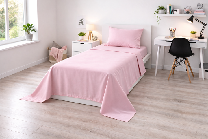Completo letto singolo rosa in cotone