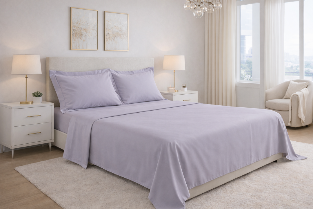 Parure matrimoniale di cotone viola scuro