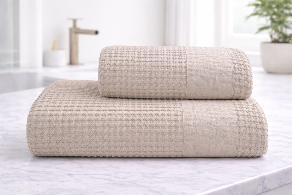 Asciugamani bagno a nido d'ape di colore bianco