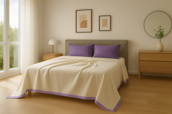 Pure Norwegian Wool Winter Blanket with Lilac Edge