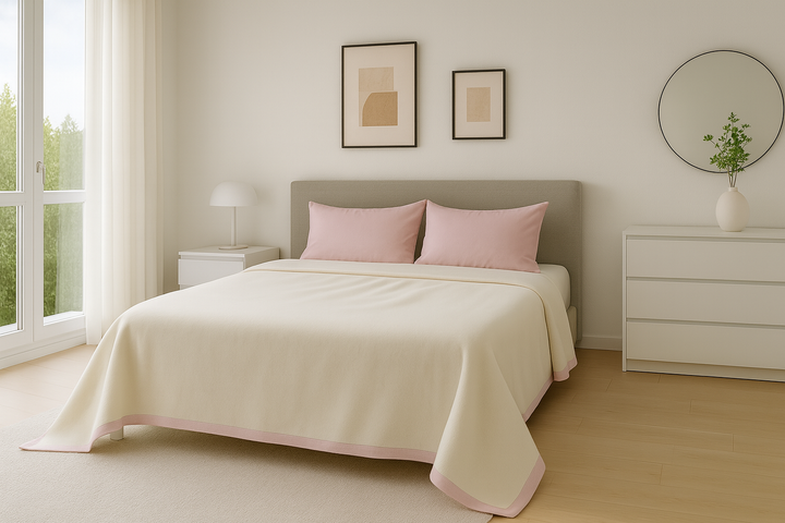 Coperta Invernale Pura Lana Norvegese con bordo rosa