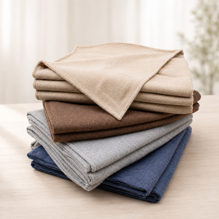 Assortimento coperte di lana merino con piccolo bordo risvoltato