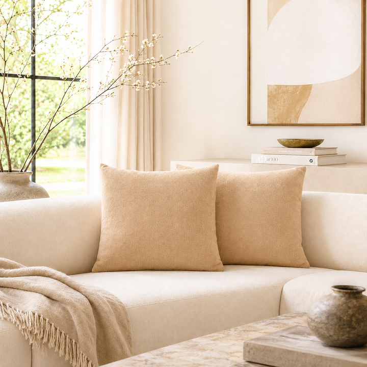 Cuscini d'arredo color cammello di cashmere