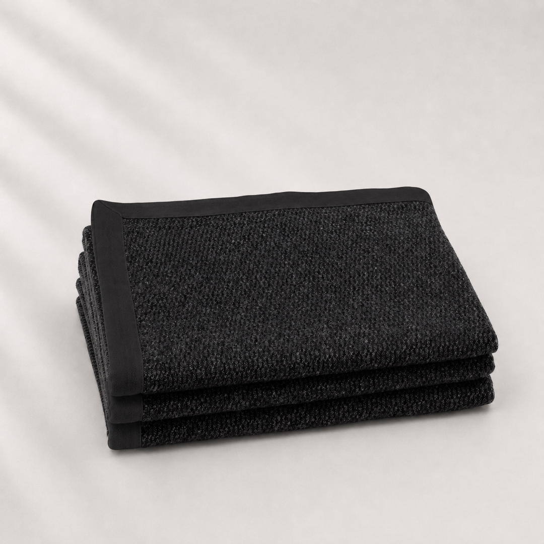 Coperta antracite di cashmere e lana con bordo nero