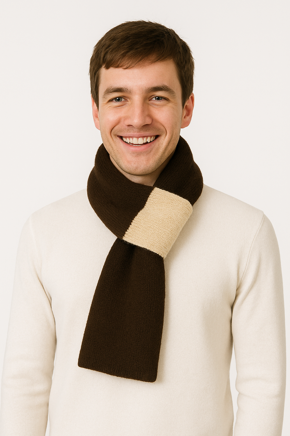 sciarpino da uomo di cashmere marrone e beige