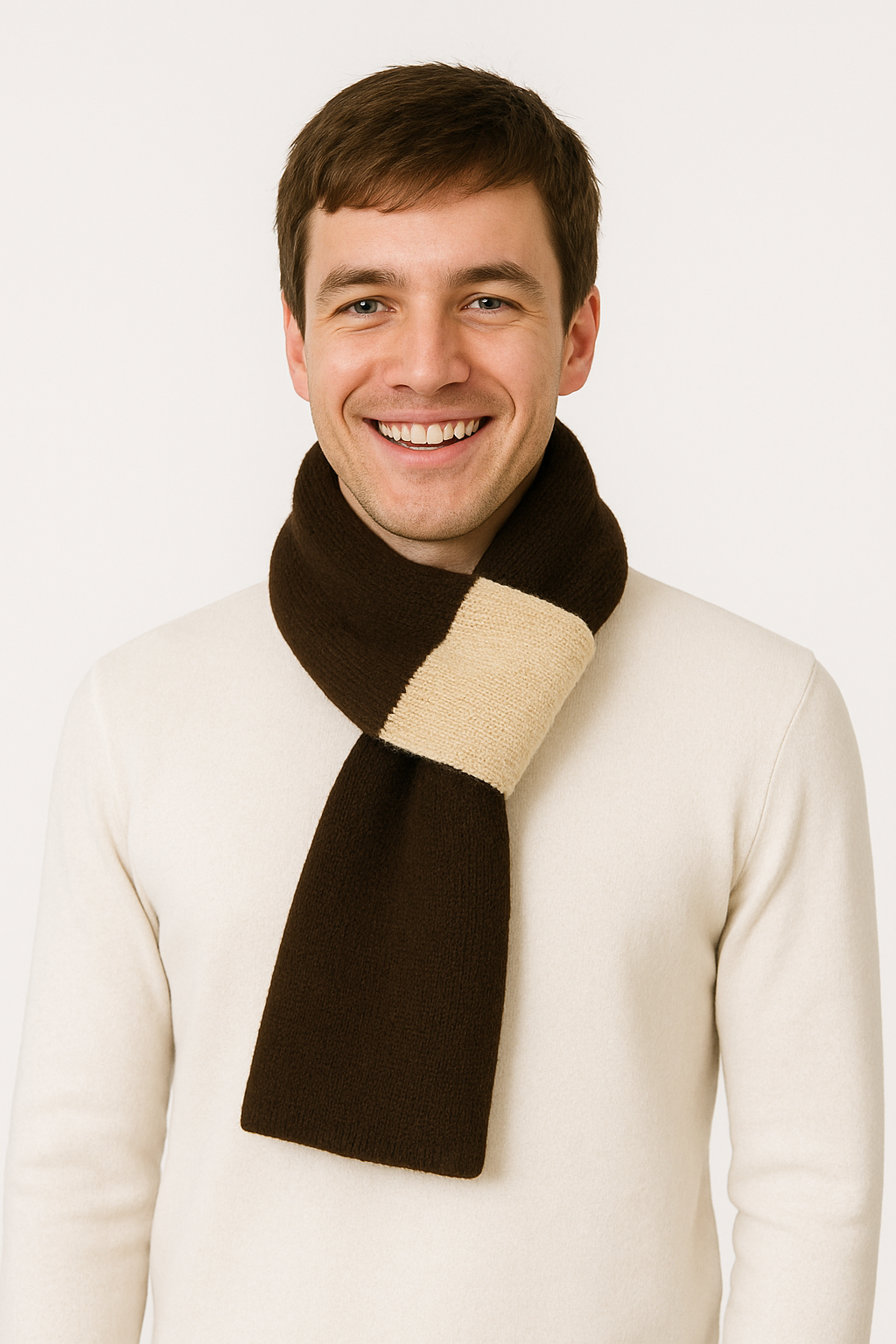sciarpino da uomo di cashmere marrone e beige