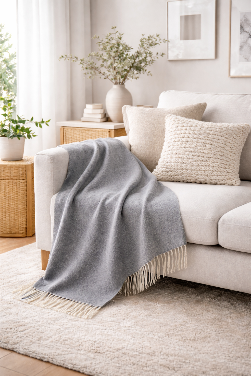 Plaid di lana invernale grigio