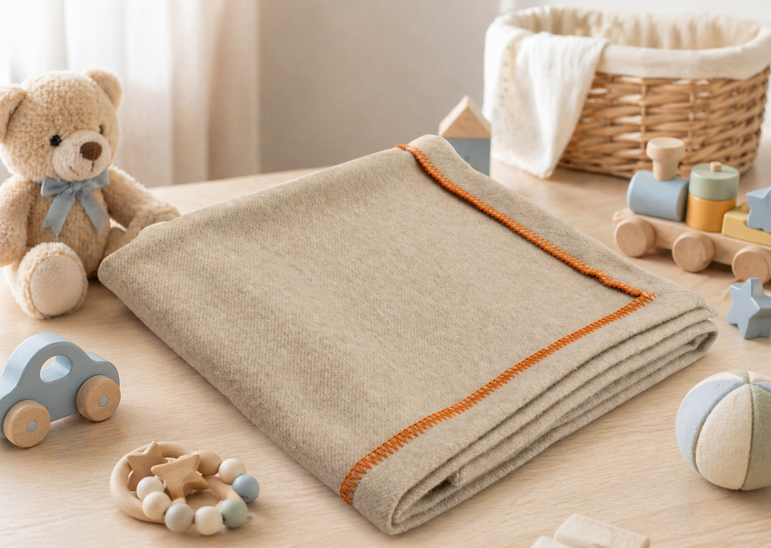 Copertina per culla in lana colore beige