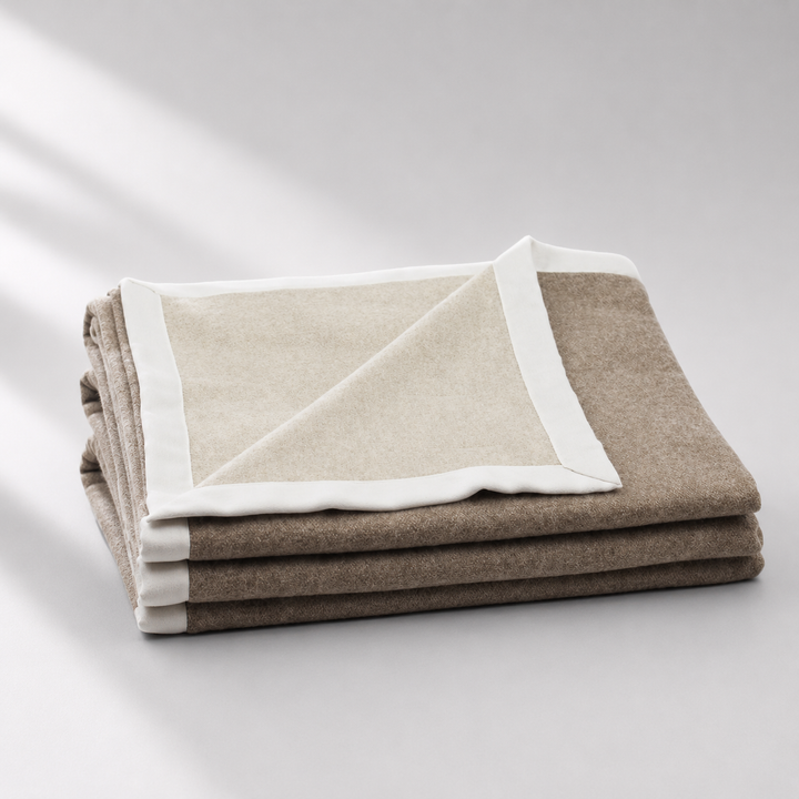 Coperta leggera di cashmere colori double face marrone e beige