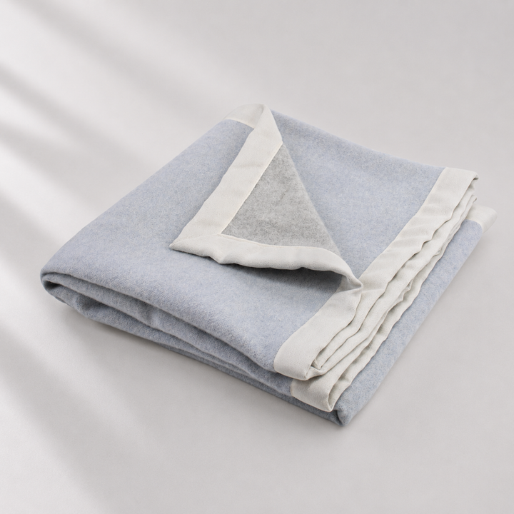 Coperta leggera di cashmere double face grigio e azzurro