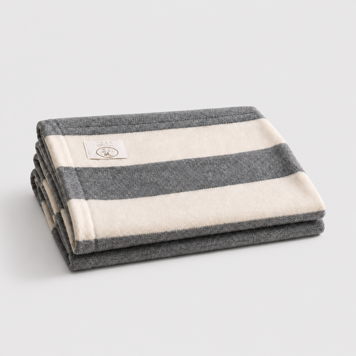 Lightweight 2 LARGE STRIPES  Blanket Cashmere and Wool with Folded edge