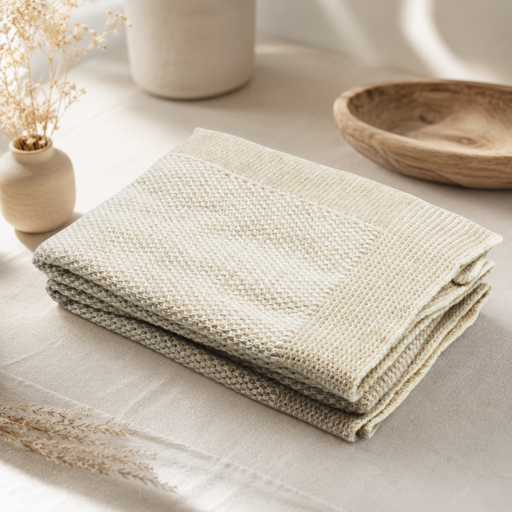 Plaid di maglia in cashmere e lana colore beige