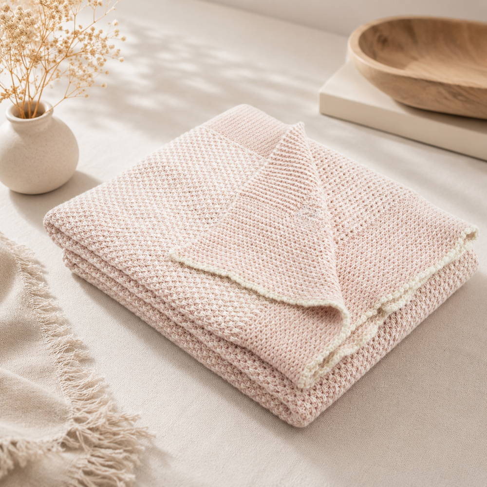 Plaid di maglia colore rosa di lana e cashmere