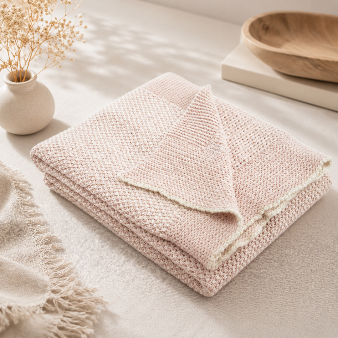 Plaid di maglia colore rosa di lana e cashmere