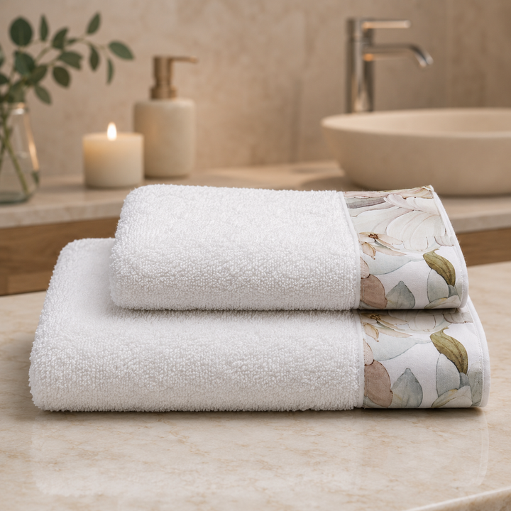 Coppia asciugamani bagno in spugna di cotone 100% BARBARA